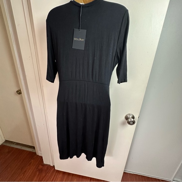 GOLDRAY BLaise Black Modal Ribbed 1/2 Sleeves Fitted Knit Versatile Dress NWT L - Picture 9 of 16